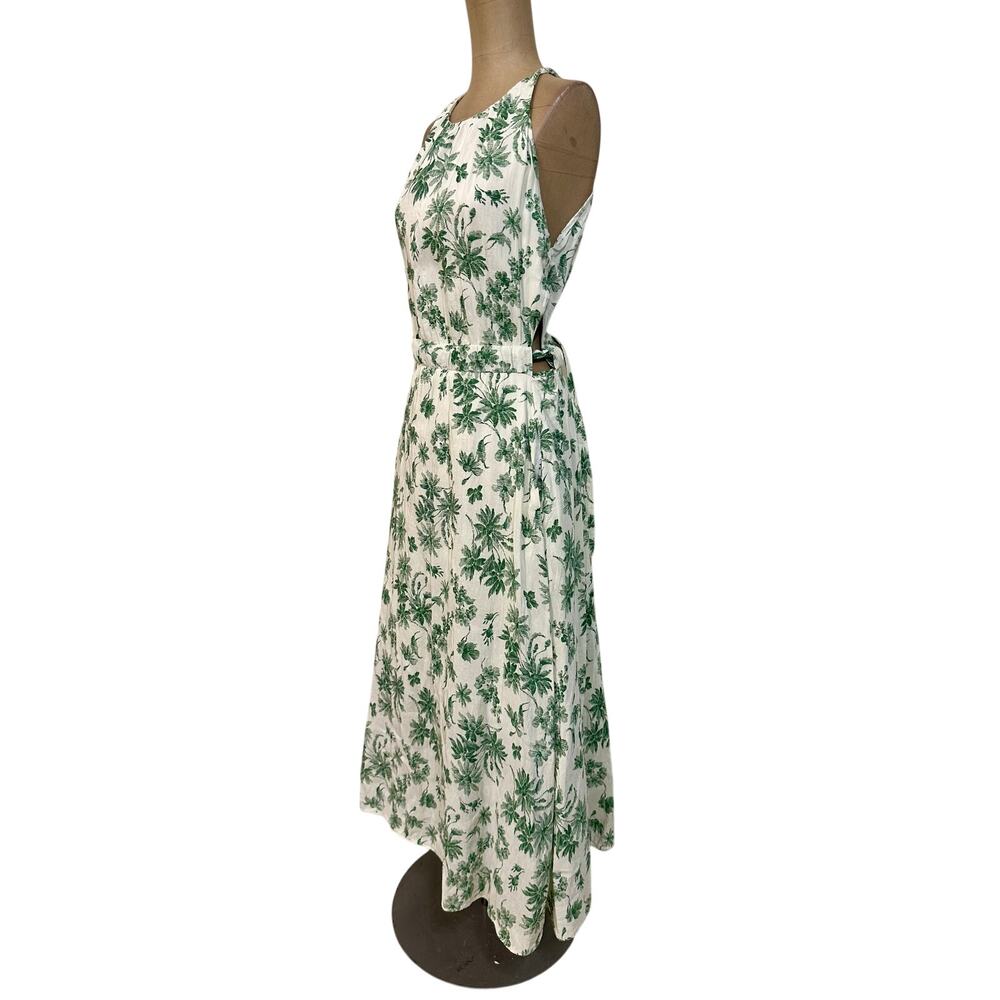 Sandro Maxi Dress Annecy Linen Green Floral Print Sleeveless Cut Out Sides sz 6 - Picture 6 of 10